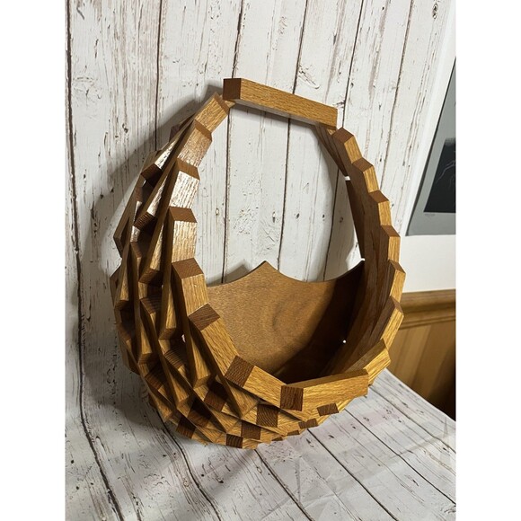 Vintage Mid Century Wood Block Planter Hanging Plant Basket Boho Geometric 14” - Picture 1 of 9